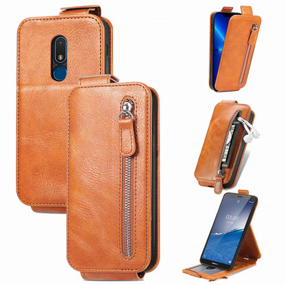 Nokia C3 Zipper Wallet Case - Vertical Flip Leather Phone Cover with Multiple Card Slots and Stand