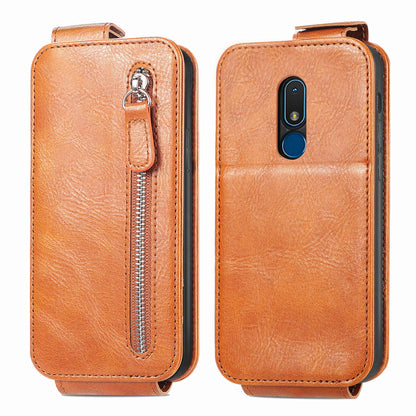 Nokia C3 Zipper Wallet Case - Vertical Flip Leather Phone Cover with Multiple Card Slots and Stand
