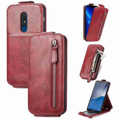 Nokia C3 Zipper Wallet Case - Vertical Flip Leather Phone Cover with Multiple Card Slots and Stand