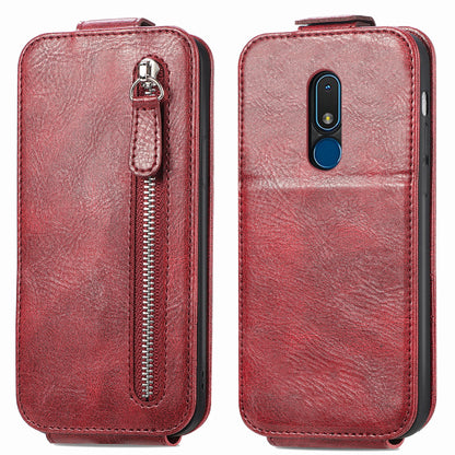 Nokia C3 Zipper Wallet Case - Vertical Flip Leather Phone Cover with Multiple Card Slots and Stand