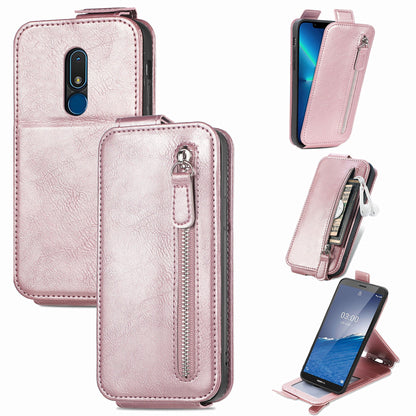 Nokia C3 Zipper Wallet Case - Vertical Flip Leather Phone Cover with Multiple Card Slots and Stand