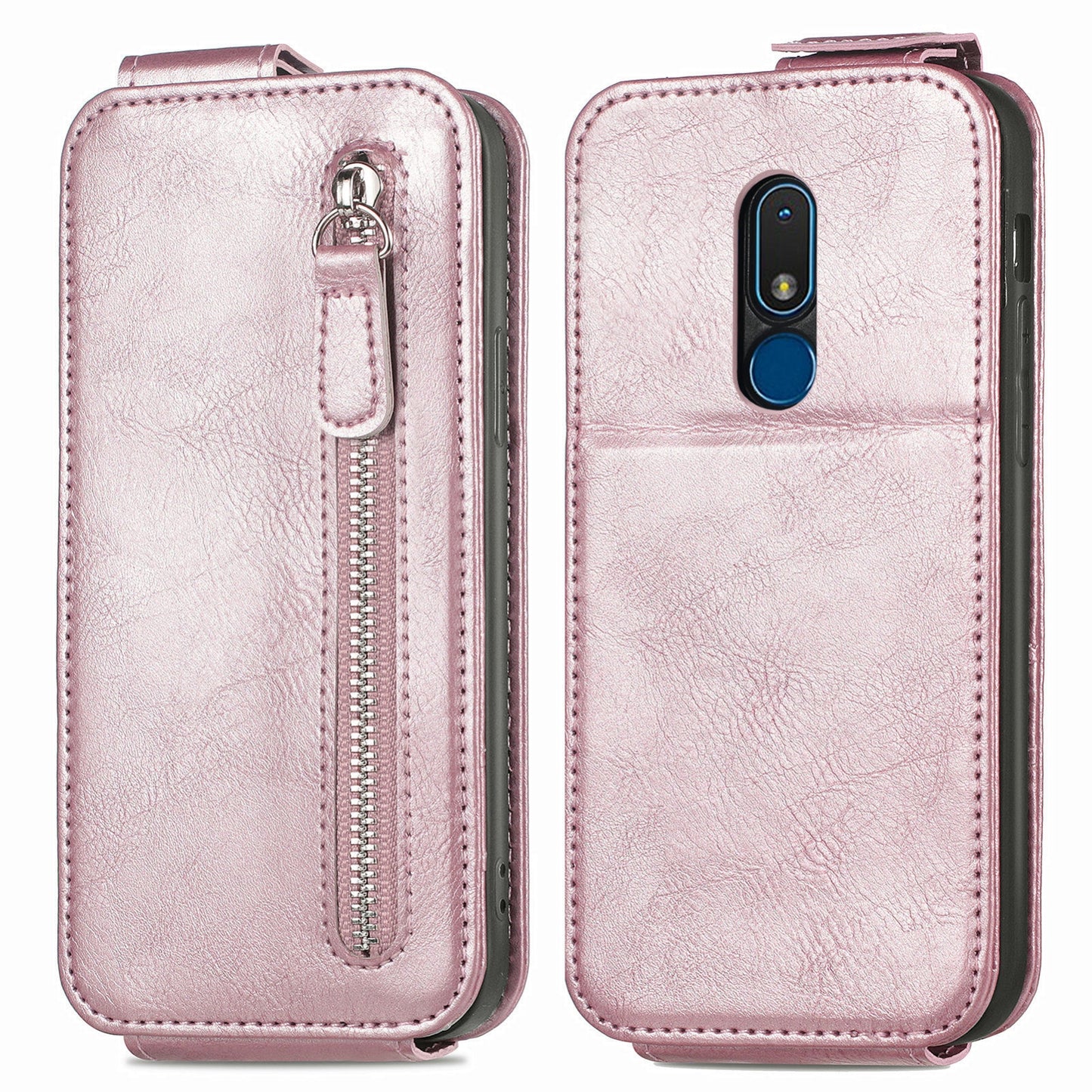 Nokia C3 Zipper Wallet Case - Vertical Flip Leather Phone Cover with Multiple Card Slots and Stand