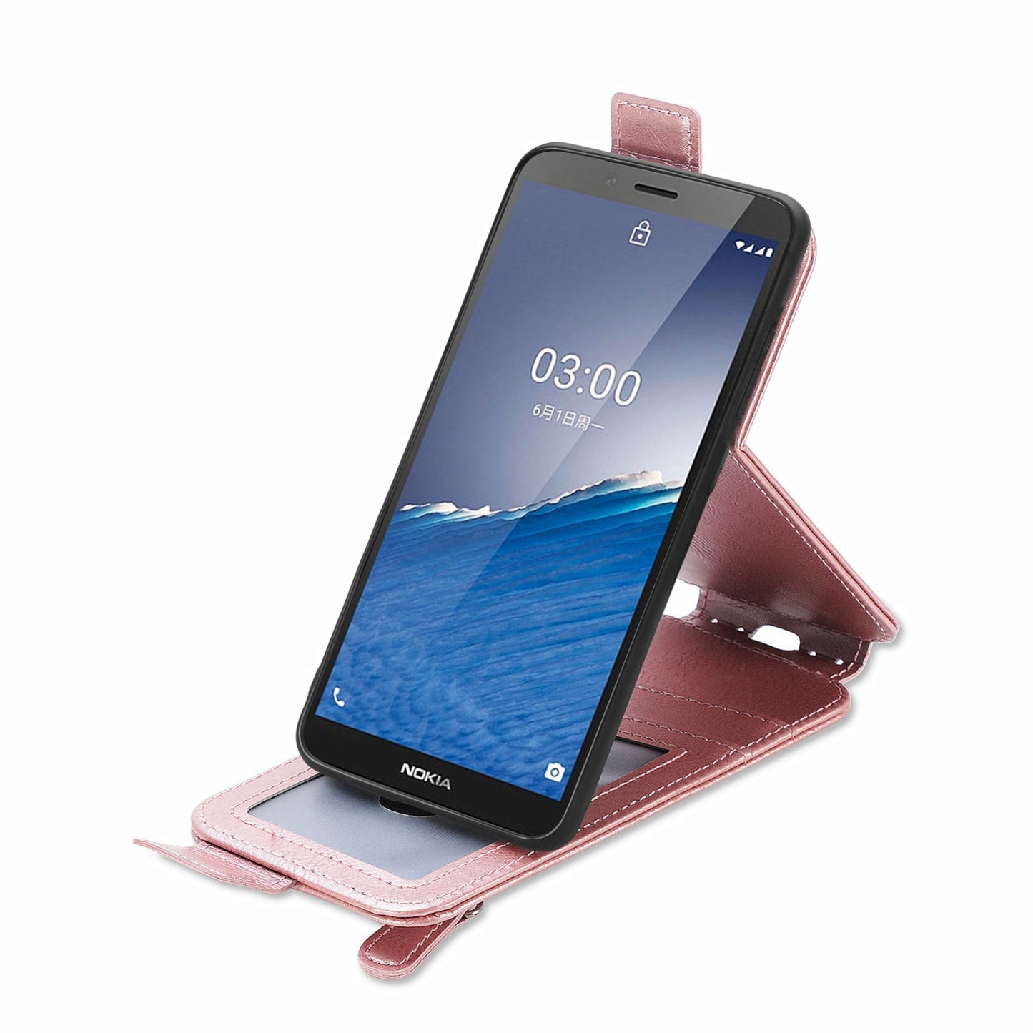 Nokia C3 Zipper Wallet Case - Vertical Flip Leather Phone Cover with Multiple Card Slots and Stand