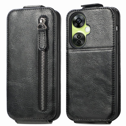 OnePlus Nord CE 3 Lite Zipper Wallet Case - Vertical Flip Leather Phone Cover with Multiple Card Slots and Stand