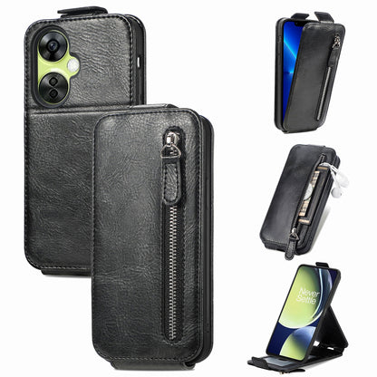OnePlus Nord CE 3 Lite Zipper Wallet Case - Vertical Flip Leather Phone Cover with Multiple Card Slots and Stand