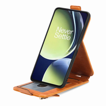 OnePlus Nord CE 3 Lite Zipper Wallet Case - Vertical Flip Leather Phone Cover with Multiple Card Slots and Stand