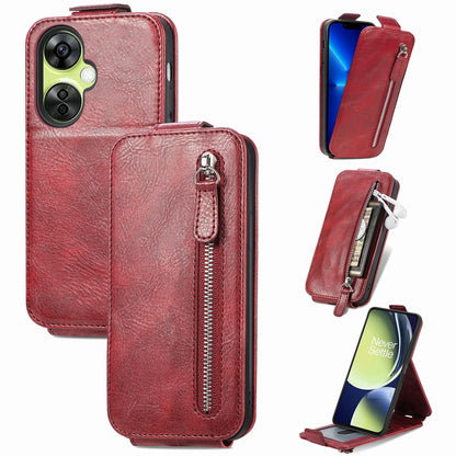 OnePlus Nord CE 3 Lite Zipper Wallet Case - Vertical Flip Leather Phone Cover with Multiple Card Slots and Stand