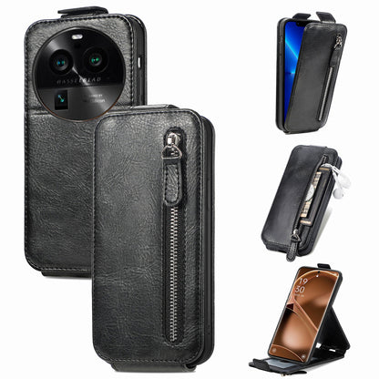 OPPO Find X6 Pro Zipper Wallet Case - Vertical Flip Leather Phone Cover with Multiple Card Slots and Stand