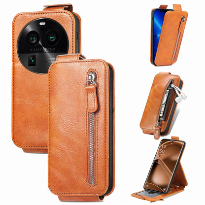 OPPO Find X6 Pro Zipper Wallet Case - Vertical Flip Leather Phone Cover with Multiple Card Slots and Stand