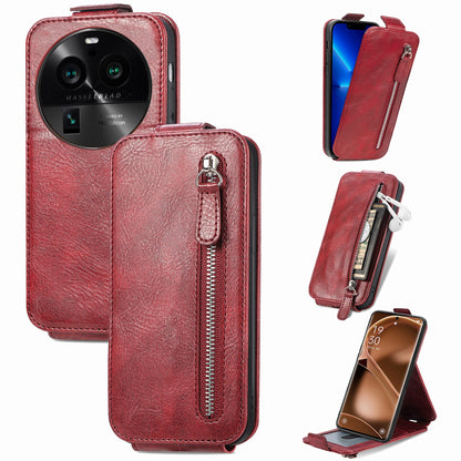 OPPO Find X6 Pro Zipper Wallet Case - Vertical Flip Leather Phone Cover with Multiple Card Slots and Stand