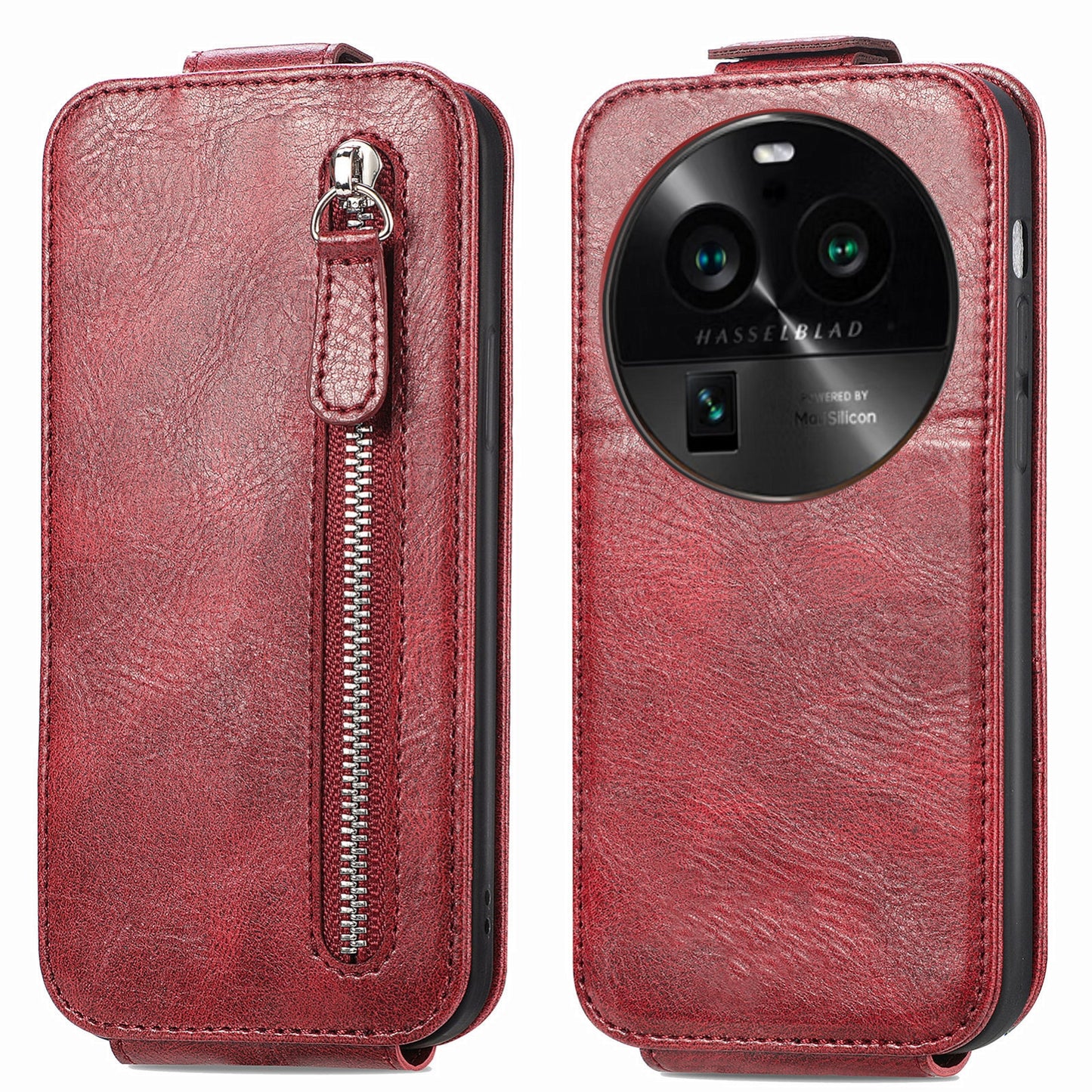 OPPO Find X6 Pro Zipper Wallet Case - Vertical Flip Leather Phone Cover with Multiple Card Slots and Stand