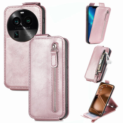 OPPO Find X6 Pro Zipper Wallet Case - Vertical Flip Leather Phone Cover with Multiple Card Slots and Stand