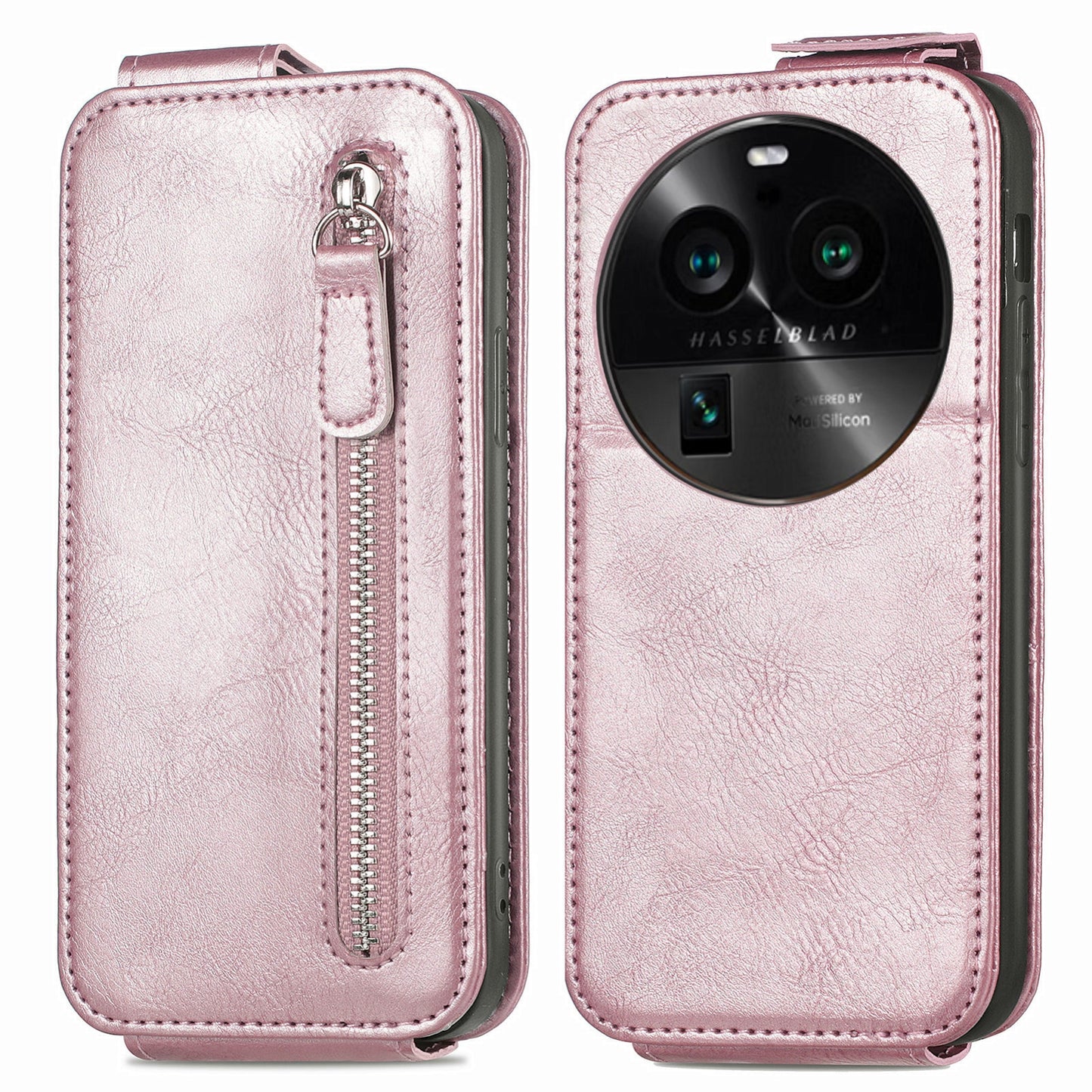 OPPO Find X6 Pro Zipper Wallet Case - Vertical Flip Leather Phone Cover with Multiple Card Slots and Stand