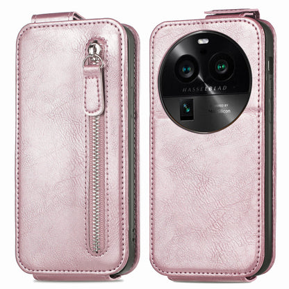 OPPO Find X6 Pro Zipper Wallet Case - Vertical Flip Leather Phone Cover with Multiple Card Slots and Stand
