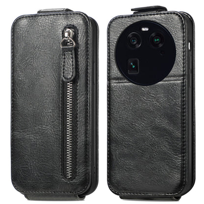 OPPO FInd X6 Zipper Wallet Case - Vertical Flip Leather Phone Cover with Multiple Card Slots and Stand