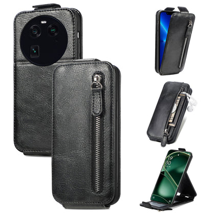 OPPO FInd X6 Zipper Wallet Case - Vertical Flip Leather Phone Cover with Multiple Card Slots and Stand