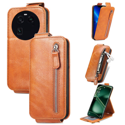 OPPO FInd X6 Zipper Wallet Case - Vertical Flip Leather Phone Cover with Multiple Card Slots and Stand