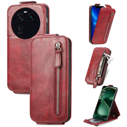 OPPO FInd X6 Zipper Wallet Case - Vertical Flip Leather Phone Cover with Multiple Card Slots and Stand