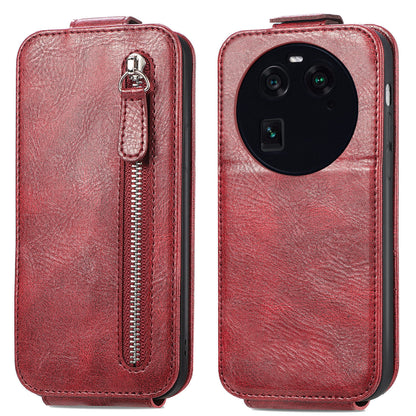 OPPO FInd X6 Zipper Wallet Case - Vertical Flip Leather Phone Cover with Multiple Card Slots and Stand