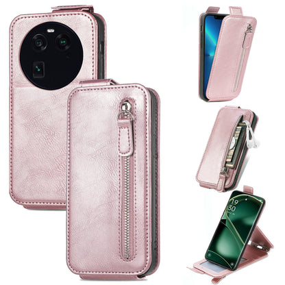 OPPO FInd X6 Zipper Wallet Case - Vertical Flip Leather Phone Cover with Multiple Card Slots and Stand