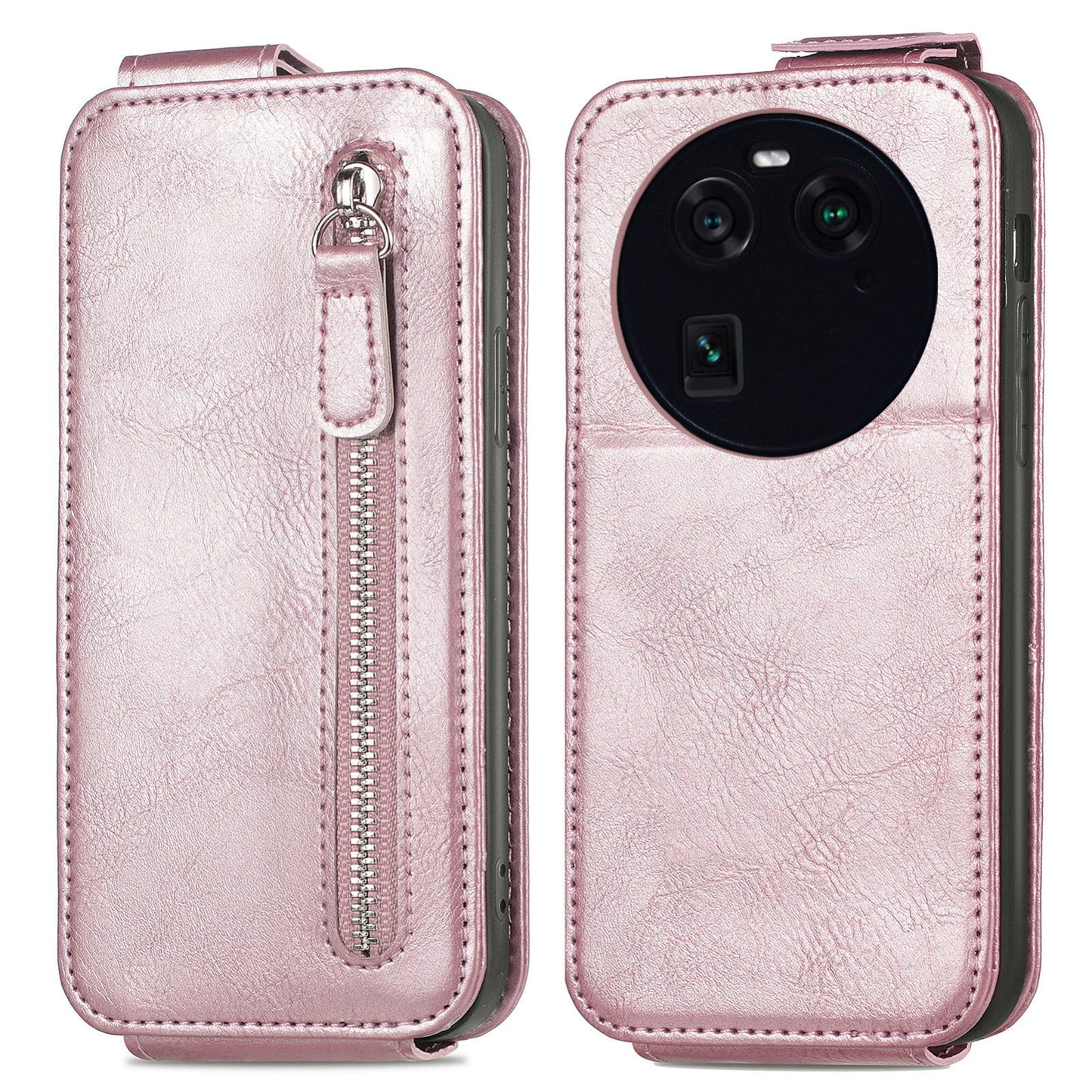 OPPO FInd X6 Zipper Wallet Case - Vertical Flip Leather Phone Cover with Multiple Card Slots and Stand