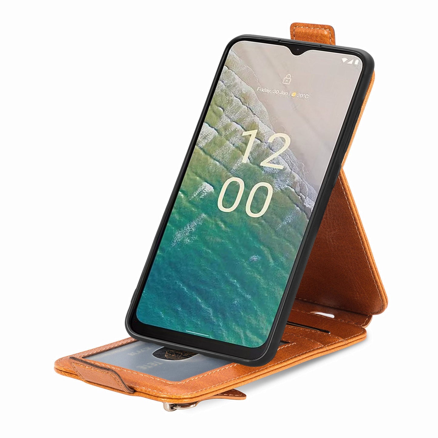 Nokia C32 Zipper Wallet Case - Vertical Flip Leather Phone Cover with Multiple Card Slots and Stand