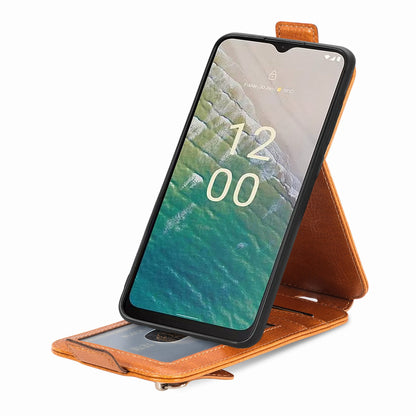 Nokia C32 Zipper Wallet Case - Vertical Flip Leather Phone Cover with Multiple Card Slots and Stand