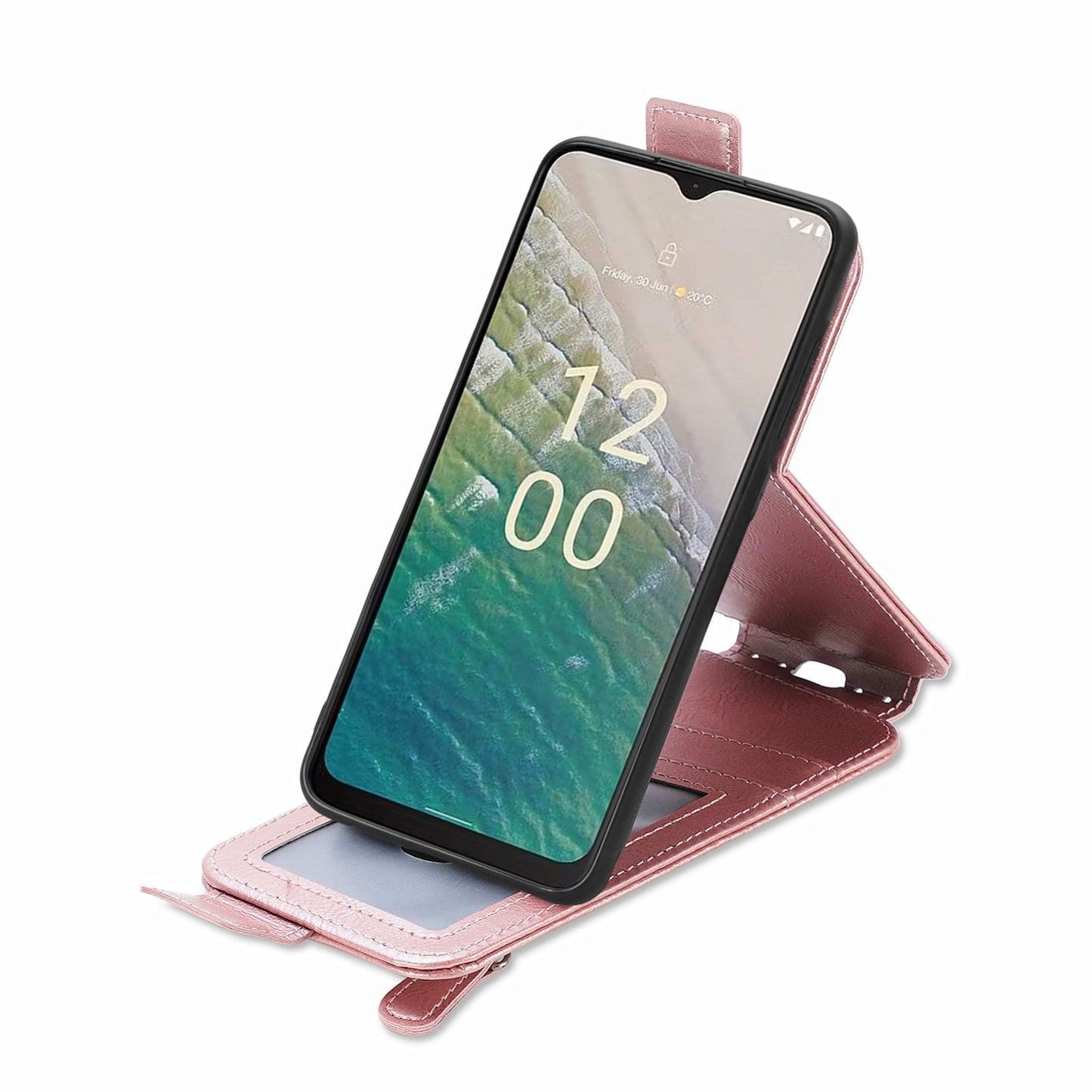 Nokia C32 Zipper Wallet Case - Vertical Flip Leather Phone Cover with Multiple Card Slots and Stand