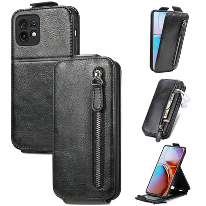 Motorola Moto X40 Zipper Wallet Case - Vertical Flip Leather Phone Cover with Multiple Card Slots and Stand