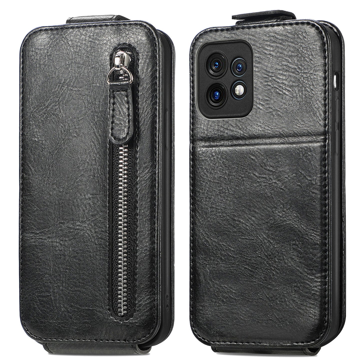 Motorola Moto X40 Zipper Wallet Case - Vertical Flip Leather Phone Cover with Multiple Card Slots and Stand