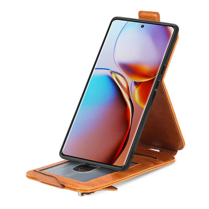 Motorola Moto X40 Zipper Wallet Case - Vertical Flip Leather Phone Cover with Multiple Card Slots and Stand