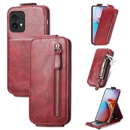 Motorola Moto X40 Zipper Wallet Case - Vertical Flip Leather Phone Cover with Multiple Card Slots and Stand