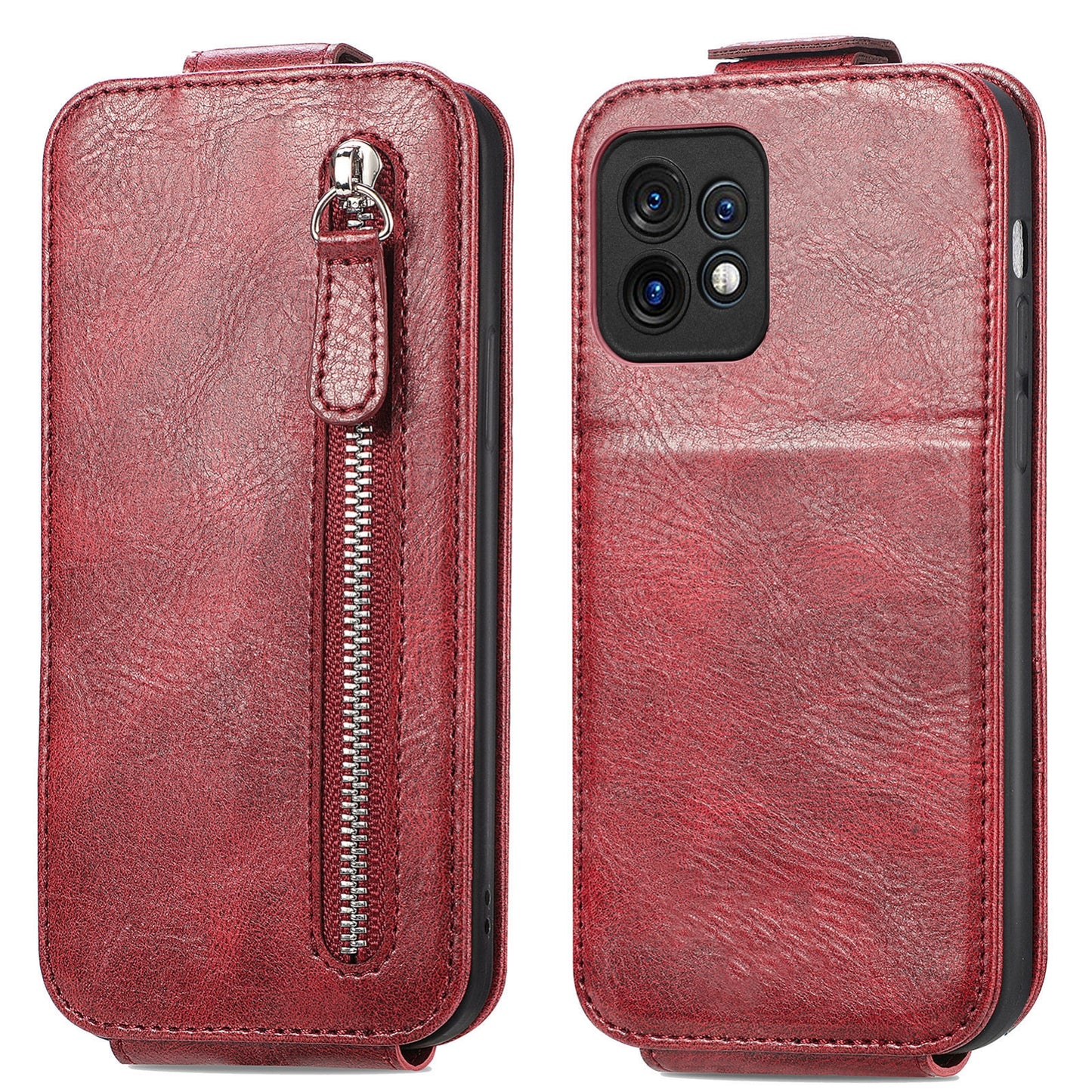 Motorola Moto X40 Zipper Wallet Case - Vertical Flip Leather Phone Cover with Multiple Card Slots and Stand