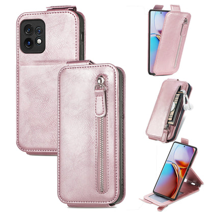 Motorola Moto X40 Zipper Wallet Case - Vertical Flip Leather Phone Cover with Multiple Card Slots and Stand