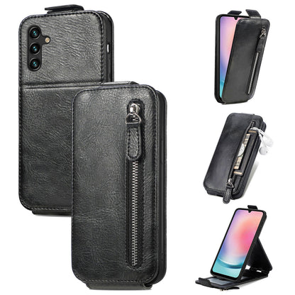 Samsung Galaxy A24 4G Zipper Wallet Case - Vertical Flip Leather Phone Cover with Multiple Card Slots and Stand