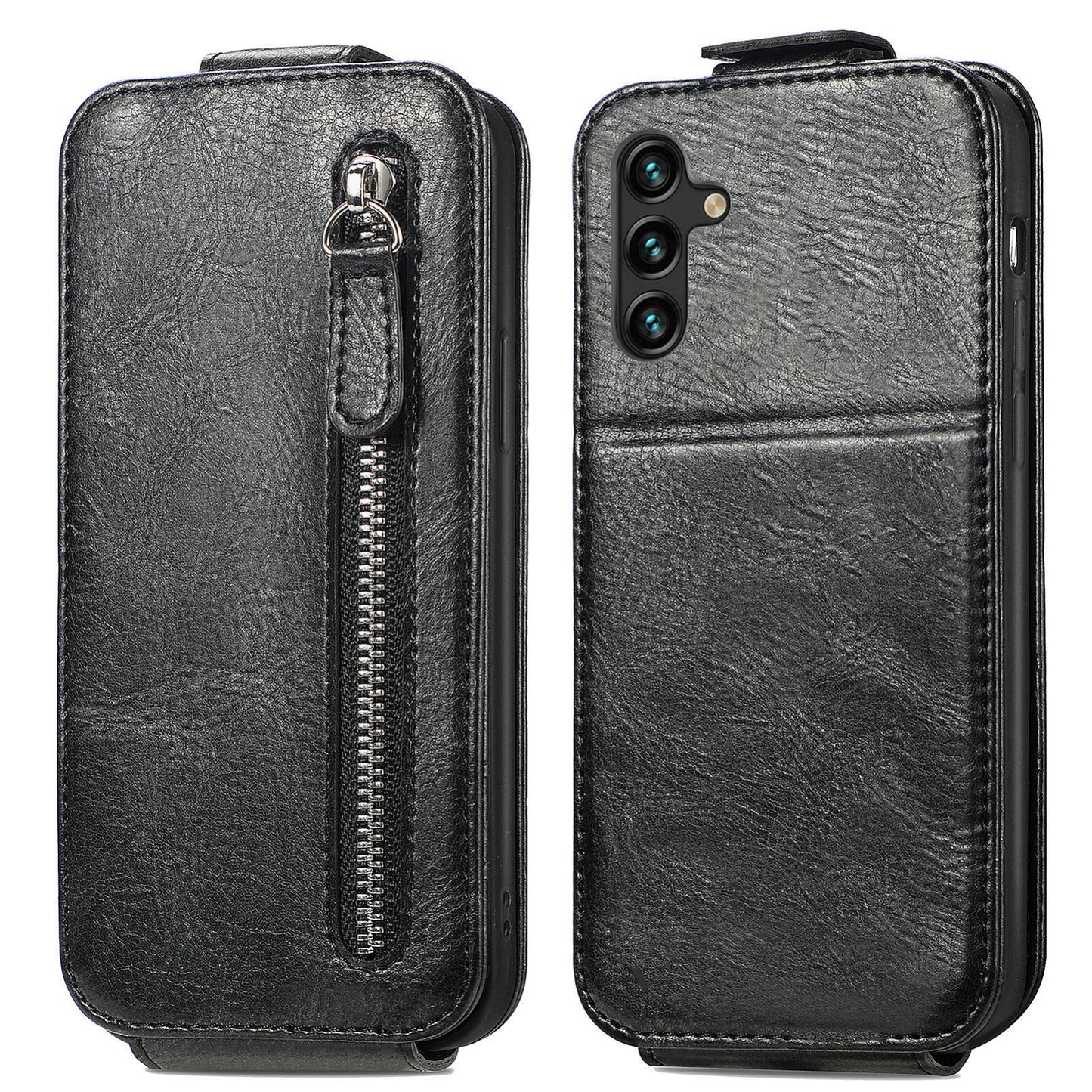 Samsung Galaxy A24 4G Zipper Wallet Case - Vertical Flip Leather Phone Cover with Multiple Card Slots and Stand