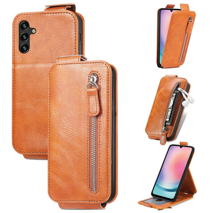 Samsung Galaxy A24 4G Zipper Wallet Case - Vertical Flip Leather Phone Cover with Multiple Card Slots and Stand