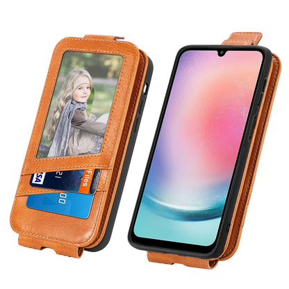 Samsung Galaxy A24 4G Zipper Wallet Case - Vertical Flip Leather Phone Cover with Multiple Card Slots and Stand
