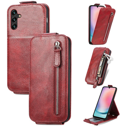 Samsung Galaxy A24 4G Zipper Wallet Case - Vertical Flip Leather Phone Cover with Multiple Card Slots and Stand