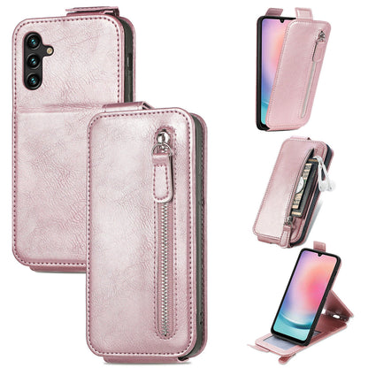 Samsung Galaxy A24 4G Zipper Wallet Case - Vertical Flip Leather Phone Cover with Multiple Card Slots and Stand