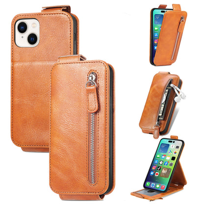 iPhone 15 Plus Zipper Wallet Case - Vertical Flip Leather Phone Cover with Multiple Card Slots and Stand