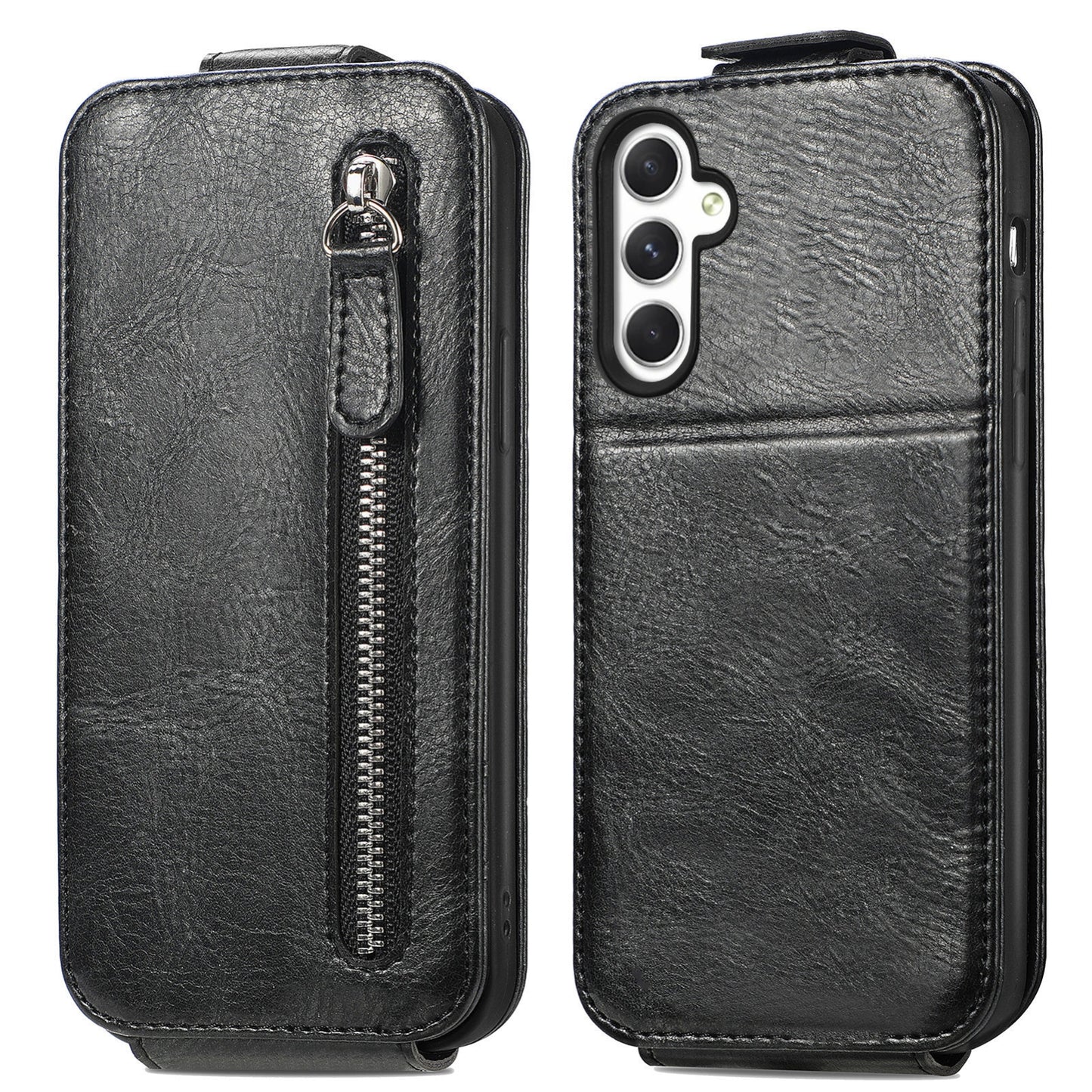 Samsung Galaxy A25 5G Zipper Wallet Case - Vertical Flip Leather Phone Cover with Multiple Card Slots and Stand