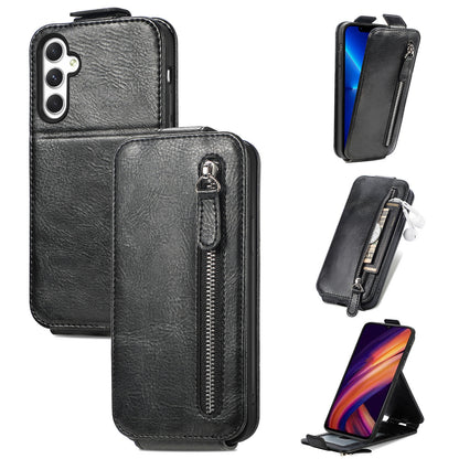 Samsung Galaxy A25 5G Zipper Wallet Case - Vertical Flip Leather Phone Cover with Multiple Card Slots and Stand