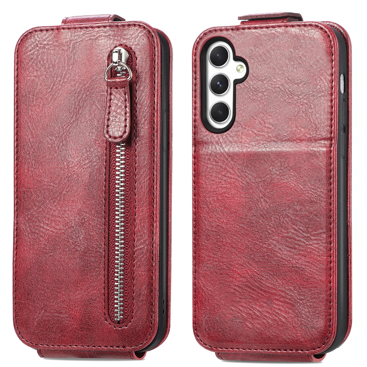 Samsung Galaxy A25 5G Zipper Wallet Case - Vertical Flip Leather Phone Cover with Multiple Card Slots and Stand