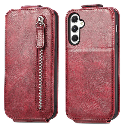Samsung Galaxy A25 5G Zipper Wallet Case - Vertical Flip Leather Phone Cover with Multiple Card Slots and Stand