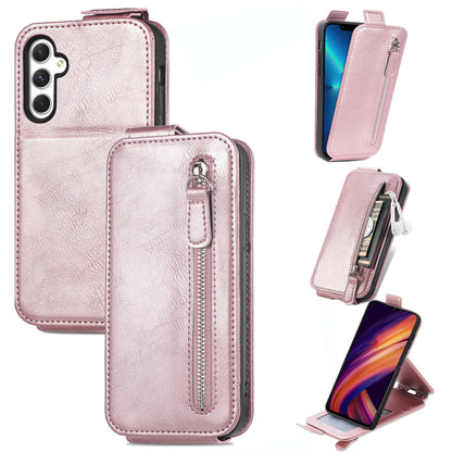 Samsung Galaxy A25 5G Zipper Wallet Case - Vertical Flip Leather Phone Cover with Multiple Card Slots and Stand