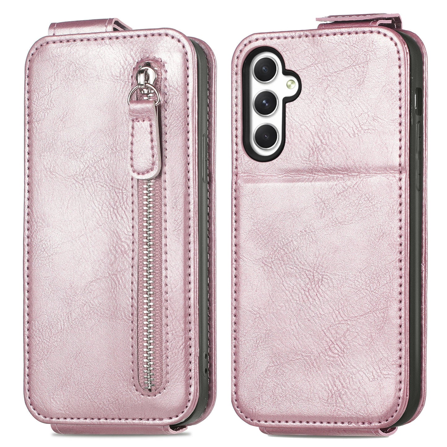Samsung Galaxy A25 5G Zipper Wallet Case - Vertical Flip Leather Phone Cover with Multiple Card Slots and Stand