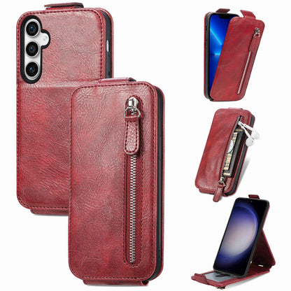 Samsung Galaxy S23 FE 5G Zipper Wallet Case - Vertical Flip Leather Phone Cover with Multiple Card Slots and Stand