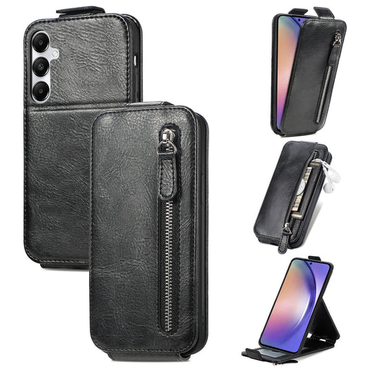 Samsung Galaxy A55 5G Zipper Wallet Case - Vertical Flip Leather Phone Cover with Multiple Card Slots and Stand