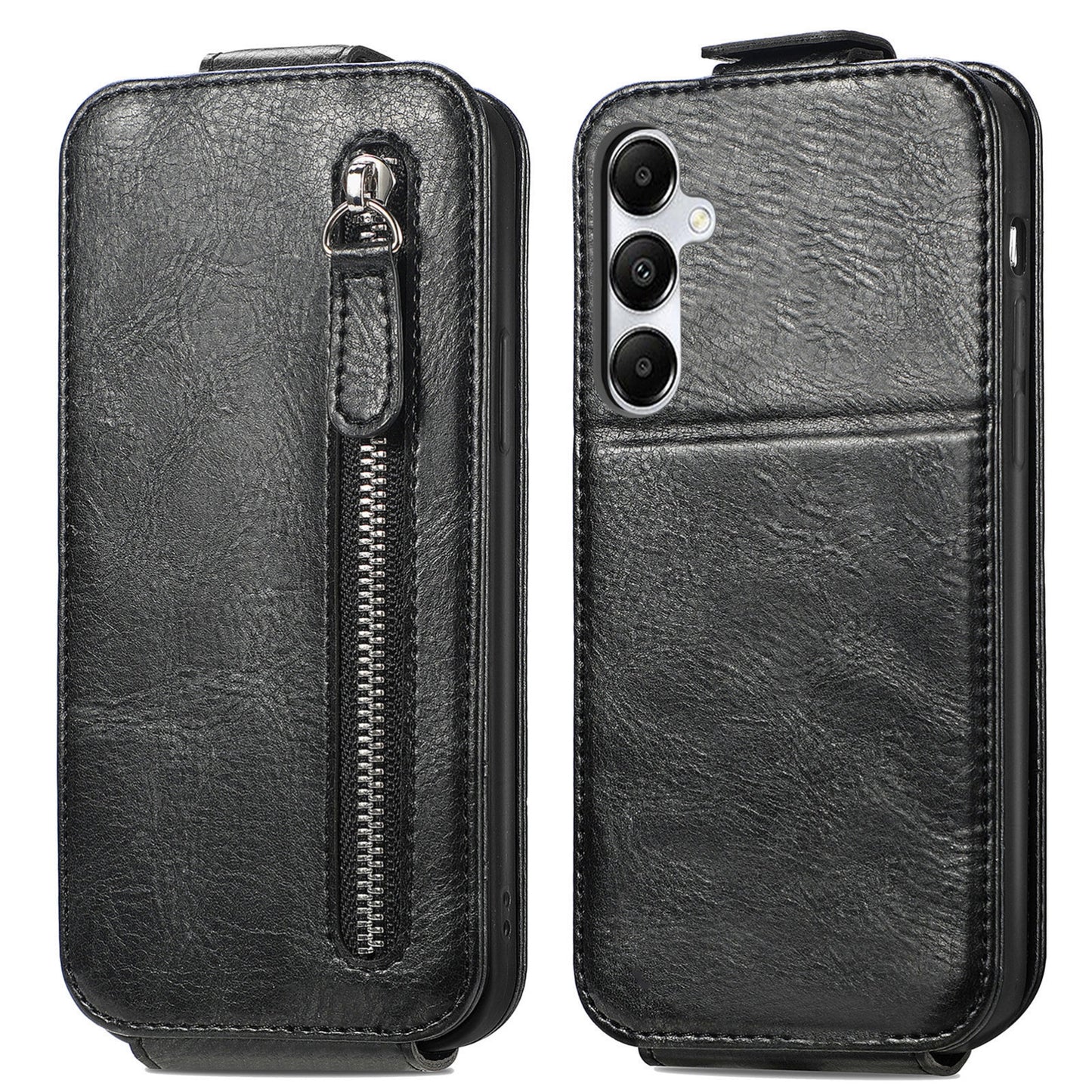 Samsung Galaxy A55 5G Zipper Wallet Case - Vertical Flip Leather Phone Cover with Multiple Card Slots and Stand